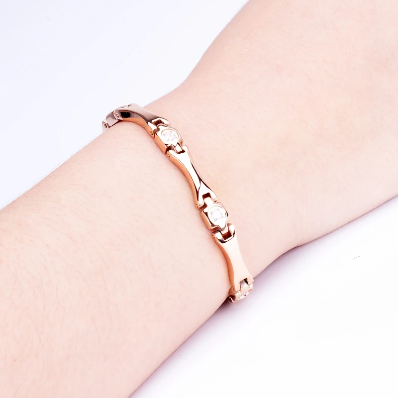Oktrendy Elegant Stainless Steel Healthcare Magnetic Bracelet with White Rhinestones Friendship Bracelets for Woman