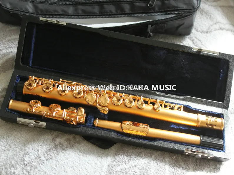 

Free Shipping Matte gold 16 holes carved flute Perfect CTE Flute with Case Wholesale