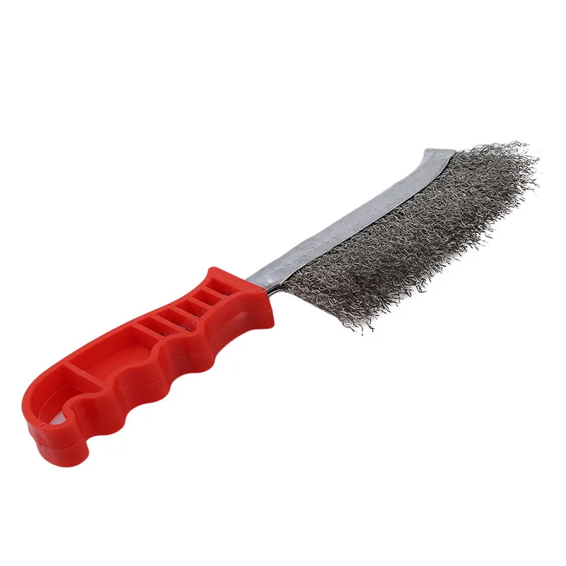 Grill Cleaning Brush Red Plastic Handle Steel Wire Brush Copper Plating Derusting Brush Barbecue Mesh Cleaning Accessories - Цвет: silver