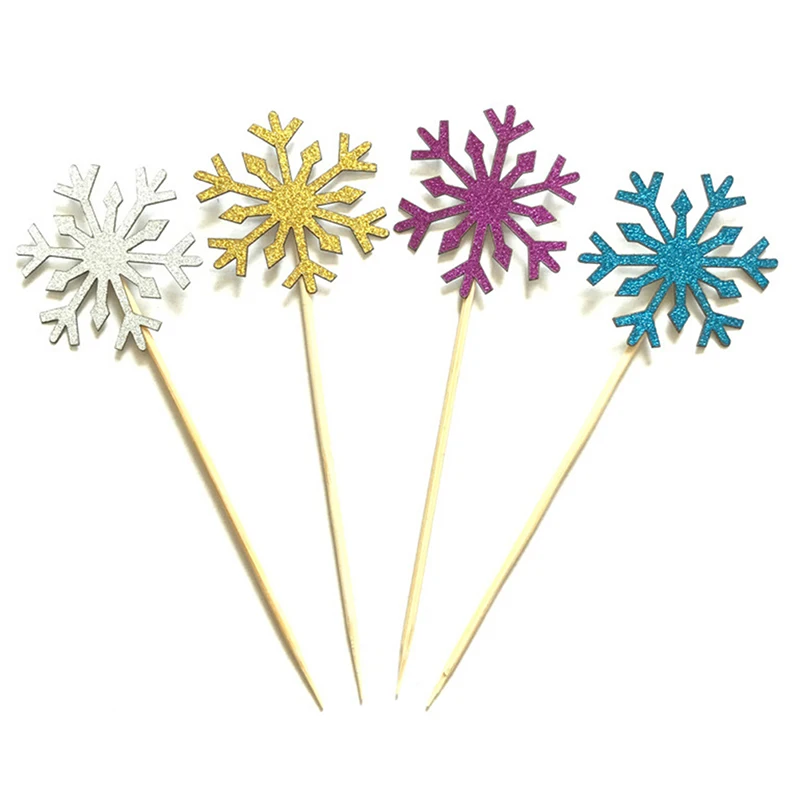 

10pcs Snowflake Cupcake Toppers Baby Girl Frozen Birthday Party Decorations Kids Christmas Cake Supplies