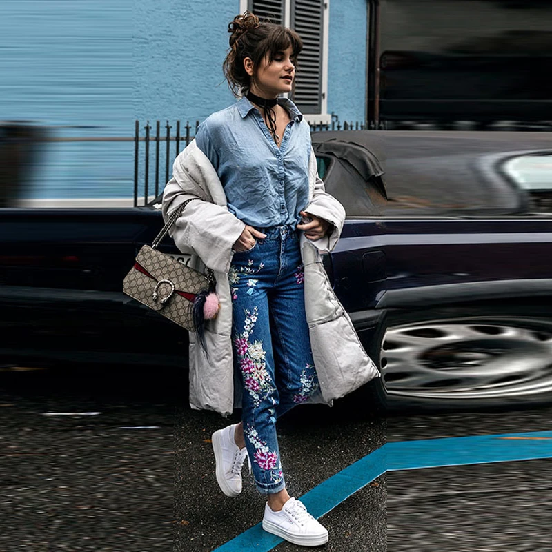 YNZZU Plus size flower embroidery jeans female high waist jeans pants 2017 spring summer women bottom jeans femme YB051 YNZZU Plus size flower embroidery jeans female high waist jeans pants 2017 spring summer women bottom jeans femme YB051