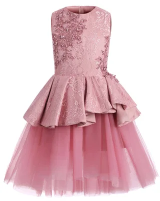 Коллекция года, модные розовые пышные платья принцессы с жемчужинами для девочек Детская официальная одежда без рукавов с кружевным орнаментом на заказ