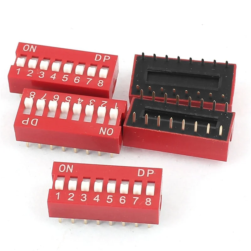 

10PCS/Lot DIP Switch 8 Way 2.54mm Toggle Switch Red Snap Switch Wholesale Electronic