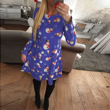 

2019 Autumn Christmas Party Dress Women Casual Long Sleeve Loose Mini Dress New Sweet Cute Cartoon Print Dress Vestido De Festa