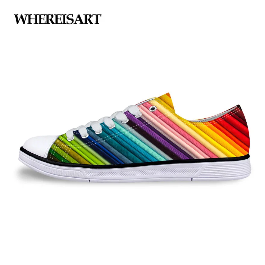 

WHEREISART Fashion Colorful Striped Casual Vulcanize Shoes For Women Classic Low Style Canvas Shoes Women Lace-up Zapatos mujer