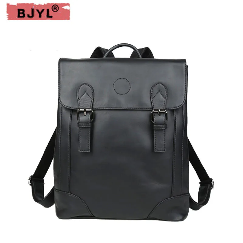 

BJYL New oil Genuine leather Unisex backpacks Korean fashion men and women leather female shoulder bag large capacity travel bag