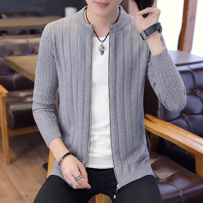 Men Sweater Cardigan Zipper Fashion 2019 New Arrival Autumn And Winter Slim Male Knitted Coat Teenage Boys Korean Style M17