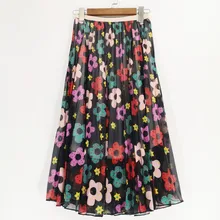 Новое поступление; Летнее в складку, с цветочным рисунком, юбка корейский стиль Высокая талия тонкая юбка-трапеция с 9 Цвета