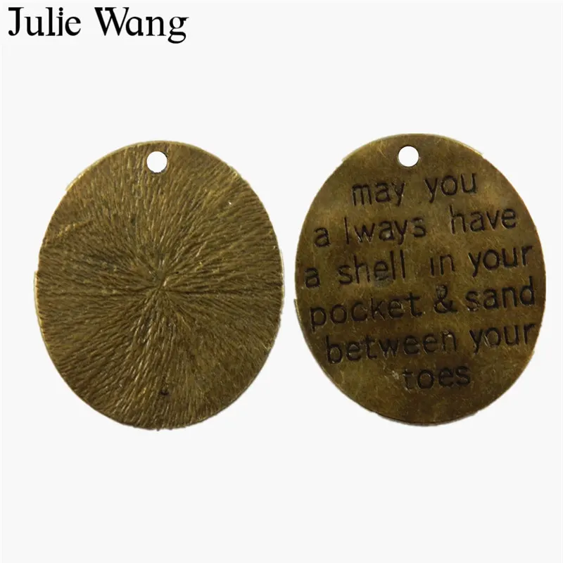 Julie Wang 5 шт. Античная бронза сплав пляж тема Алфавит Круглые Подвески ювелирные