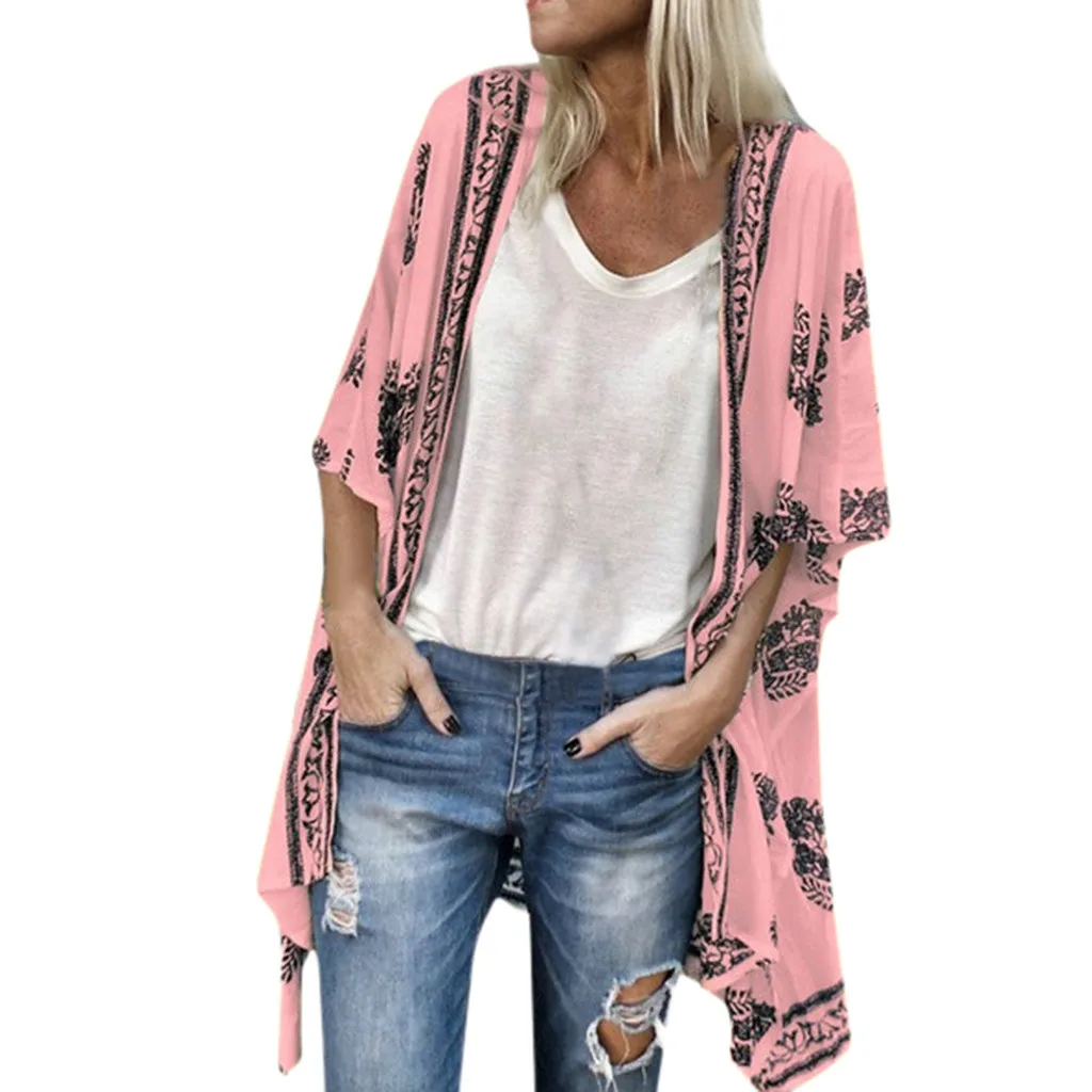 Plus Size Summer Fashion Boho Print Blouse Casual Loose Sheer Chiffon Cardigan Kimono Tops Female Women Half Sleeve Shirt Blusas