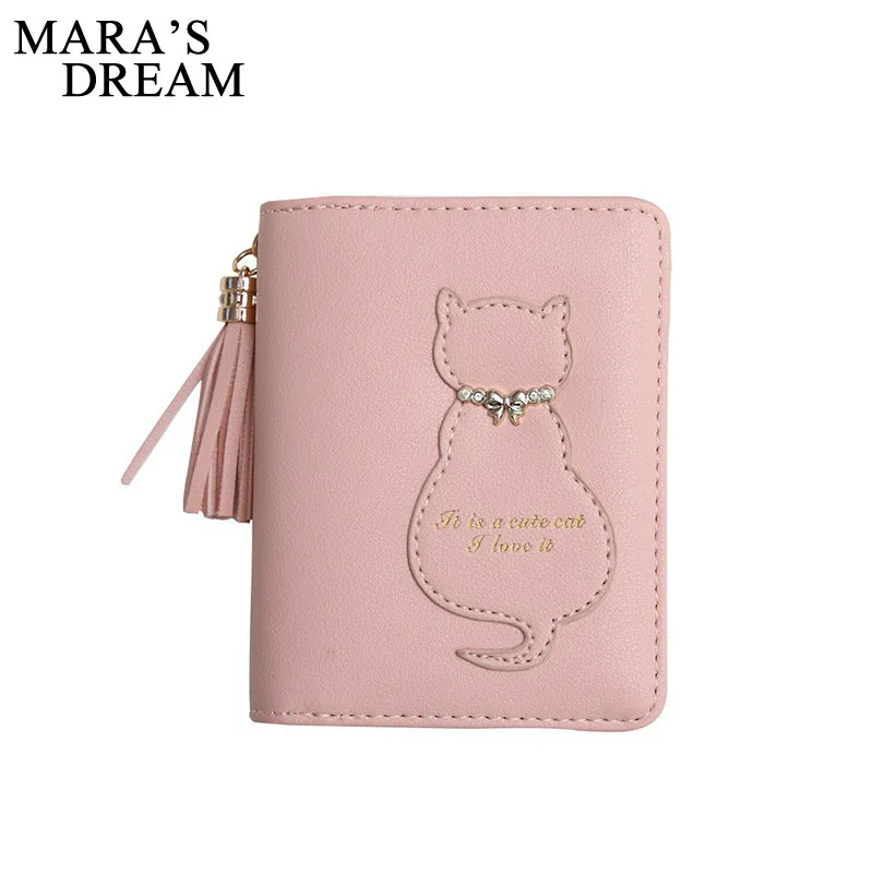 

Mara's Dream 2018 New Designer Cute Cat Pink Small Wallet for Women Lady Mini Clutch Coin Purse Card Holder Girl Short Wallets