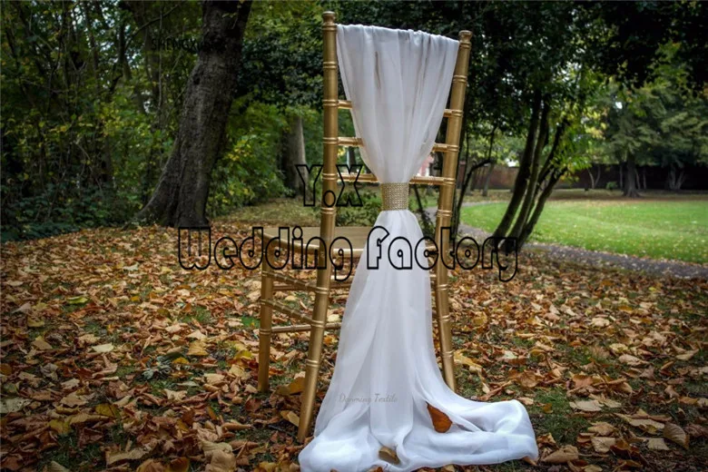 

White Color Chiffon Chair Sashes \ Bow Chiavari Chair Hood With Buckle For Wedding Decoration