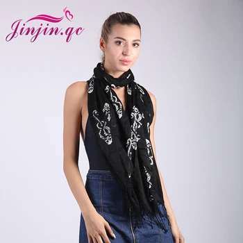 

Jinjin.QC 2019 Fashion For Women Winter Snake Printed Tassel Scarves and Wraps White Skull Print Female Pashmina Hijab
