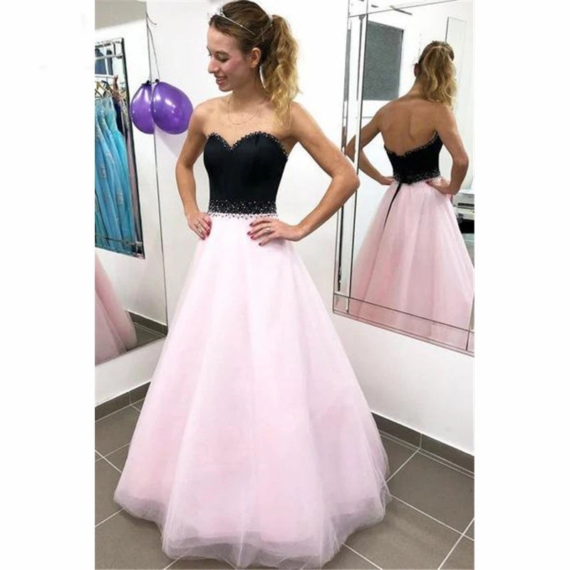 

Verngo Elegant Lady Evening Dress Black/Pink Contrast Color Formal Dress Custom Size Party Gown Robe Longue