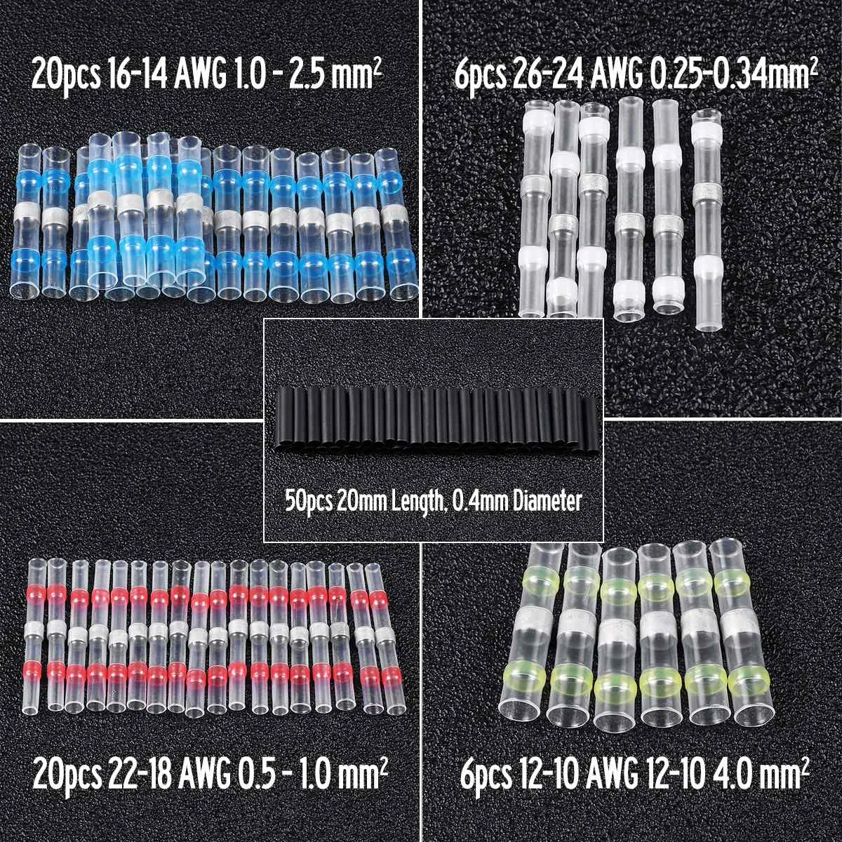 

Anti 105D 102pcs Mix Solder Sleeve Heat Shrink Butt Waterproof Wire Splice Connector Kit 4 Sizes Insulated Tube Electronic Cable