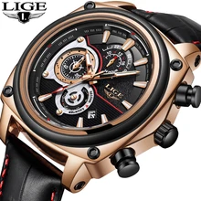 2019 Relogio Masculino LIGE Male Casual Leather Watch Mens Watches Top Brand Luxury Quartz Clock Men Waterproof Sport Wristwatch