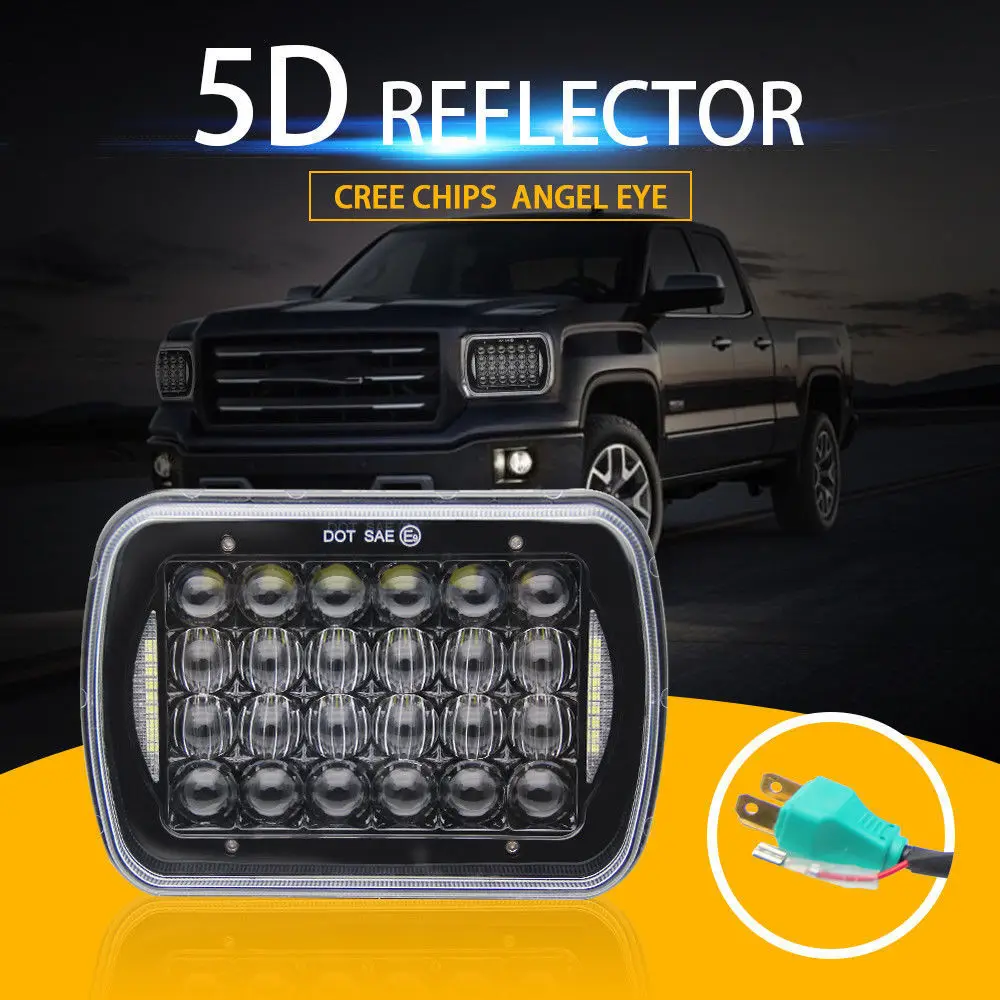 LED Headlights Hi-Lo Beam Halo DRL Jeep Cherokee XJ YJ GMC d