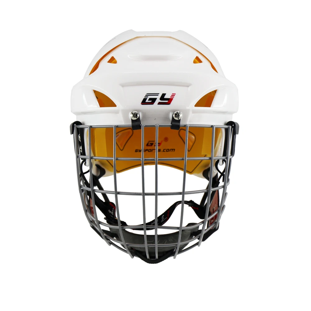 

2018 Improving Ice Hockey Helmet Combo Mask face Shield Cage Steel Guard Equipment Children hockey Gear Yellow comfortable liner