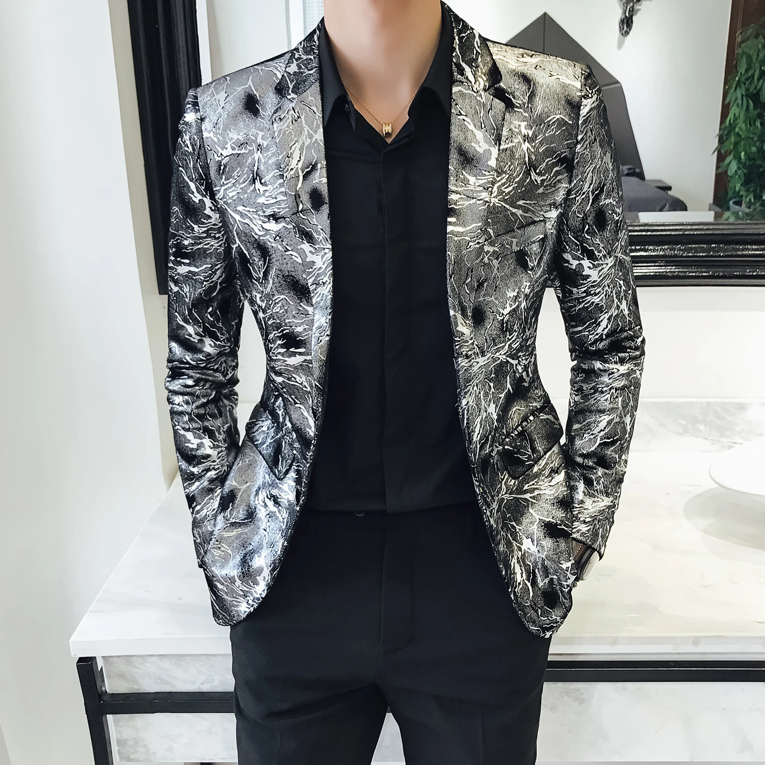 Flashlight Print Velvet Blazer Men High Quality Stylish Blazer for Mens Designer Blazer Suits Jacket Stage Costumes 5xl