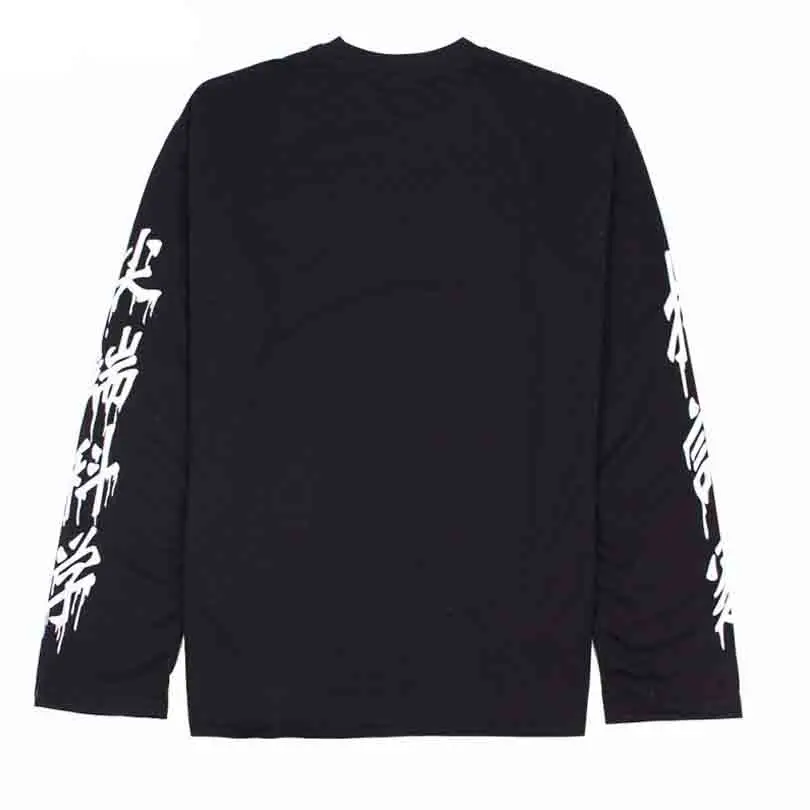 Женские черные толстовки хараджулу в стиле панк с принтом с китайскими буквами, готический свободный свитер для девочек, топы, пуловер с длинными рукавами