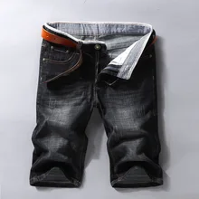 Мужские джинсовые шорты высокого качества мужские короткие джинсы летние хлопковые однотонные прямые мужские синие черные повседневные джинсовые короткая длина до колена