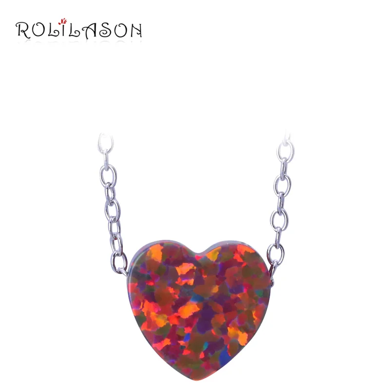 

ROLILASON 1.39g Created Brown fire opal 925 sterling silver necklace & pendant fine jewelry for women OPS738