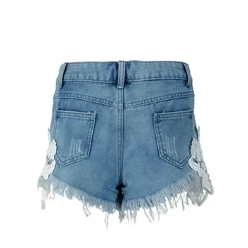 

2019 Women High Waist Hole Jean Shorts Casual Push Up Tassel Denim Patchwork Shorts