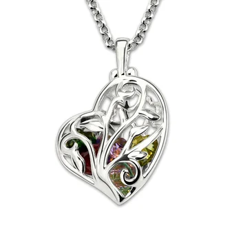 

Personalized Heart Cage Family Tree Necklace with Birthstones Gold Color Unique Fashion Jewelry for Mother
