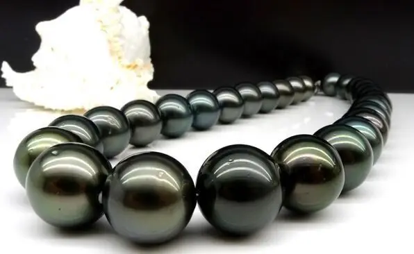

18"11-12MM NATURAL SOUTH SEA BLACK GREEN PEARL NECKLACE