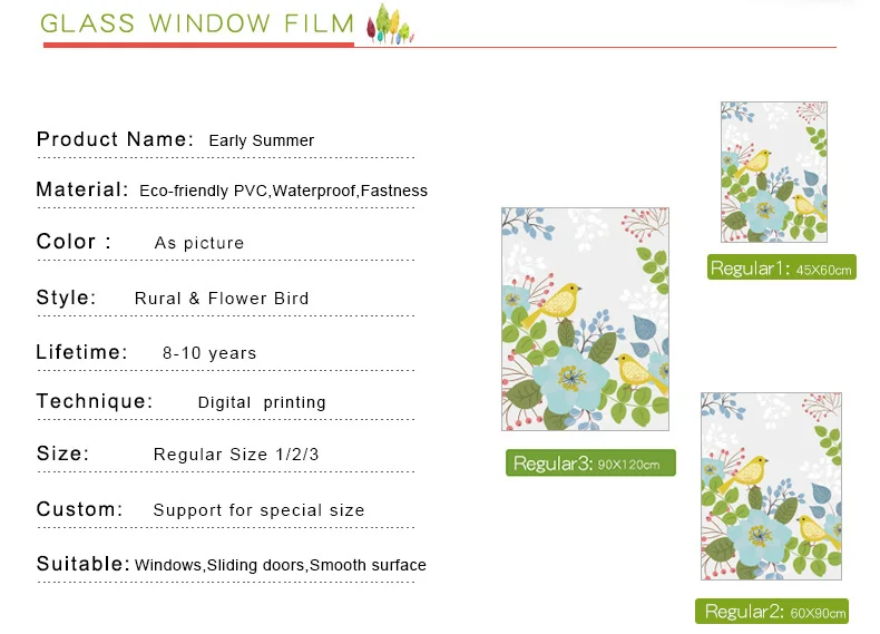 Новинка, стеклянная пленка с цветами и птицами, прозрачная, непрозрачная, матовая, ПВХ, домашний декор для гостиной, спальни, ванной комнаты, водонепроницаемая, съемная