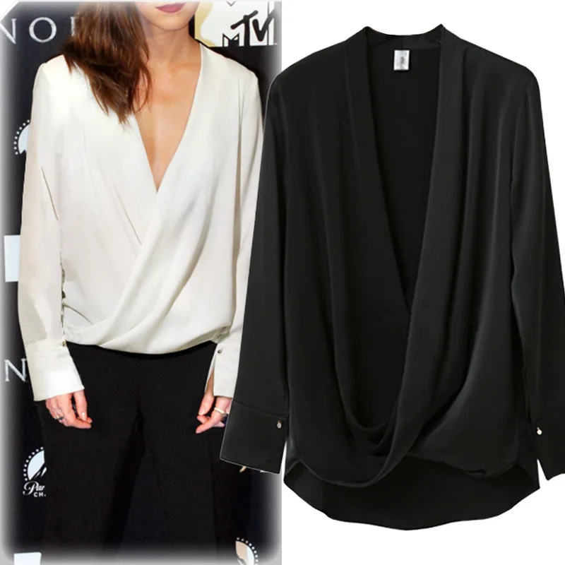 

New Spring Autumn Women Shirts Vestidos Plus Size Fashion Loose V-Neck Solid Irregular Render Shirts For Women Large Top Blouse