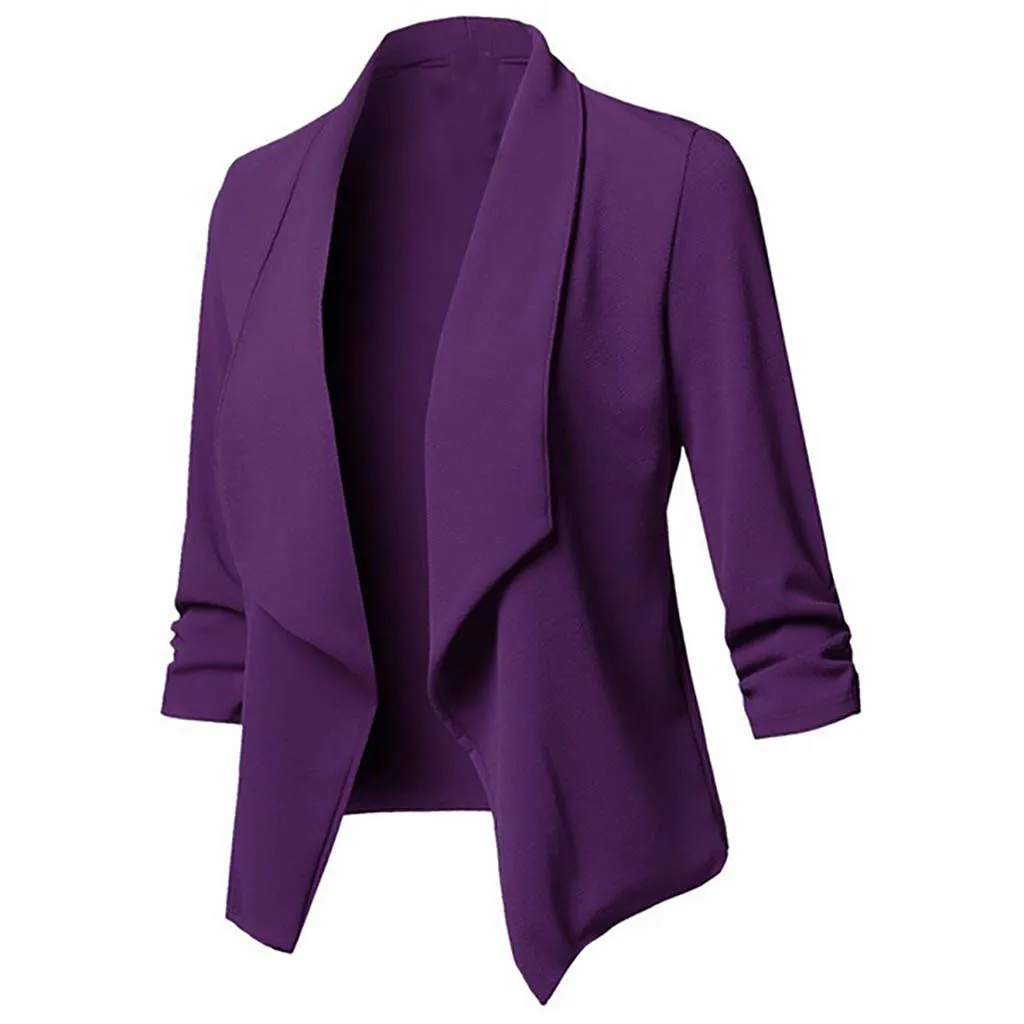 OL стильный женский однотонный кардиган с открытым передом, блейзер с длинным рукавом, повседневные женские куртки, офисное пальто, женские блейзеры размера плюс S-5XL