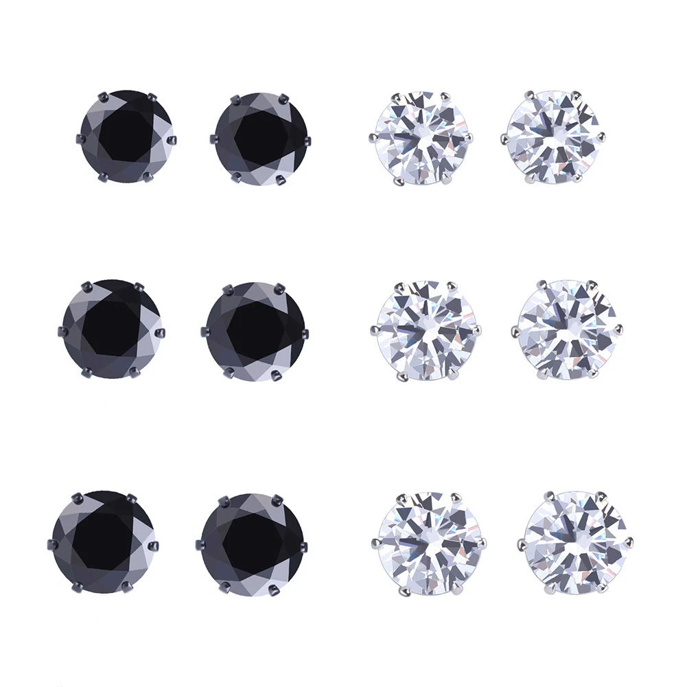

Black White Cubic Zirconia Stud Earrings Set 3mm 4mm 5mm Jewelry