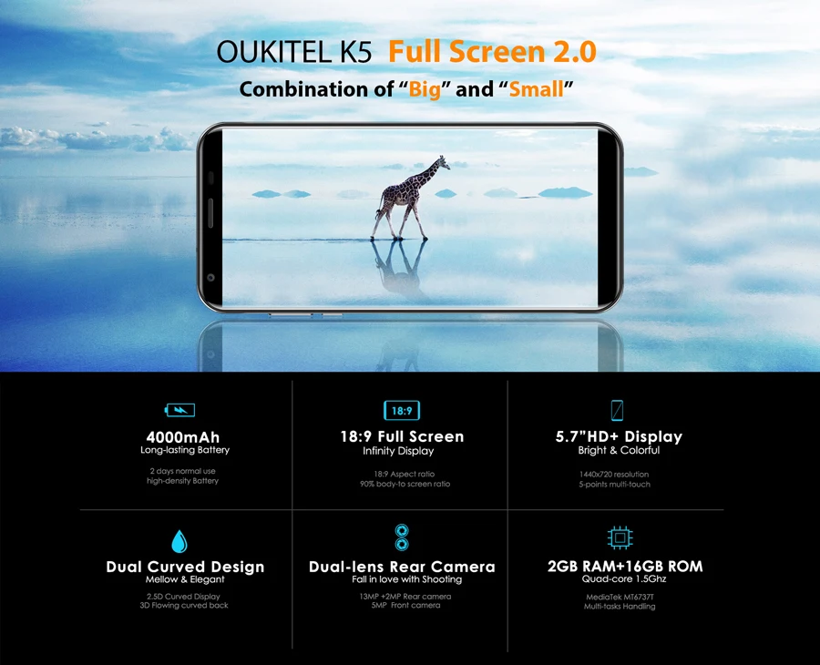 Oukitel K5 4G 18:9 5 7 'ƈ ГБ Оперативная память 16 Встроенная двойной задней камер Android 0