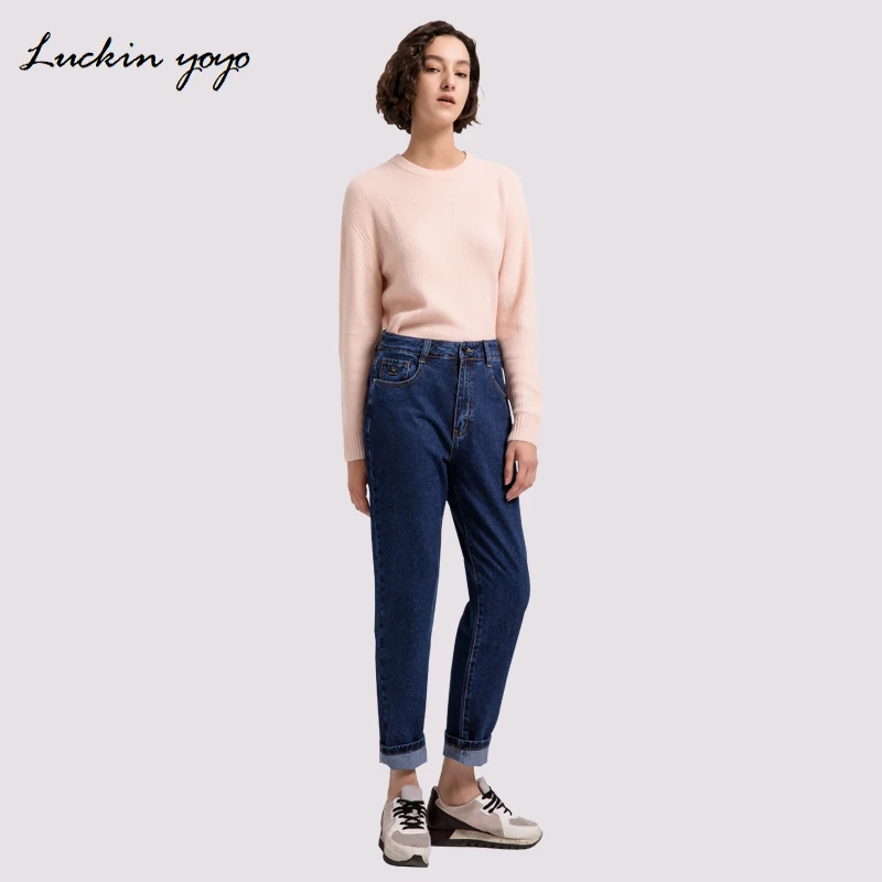 Luckin yoyo High Waist Jeans for Women Large Sizes Fashion Blue freddy Jeans Women 2018 New Casual Denim Pants Pocket Mom Jeans