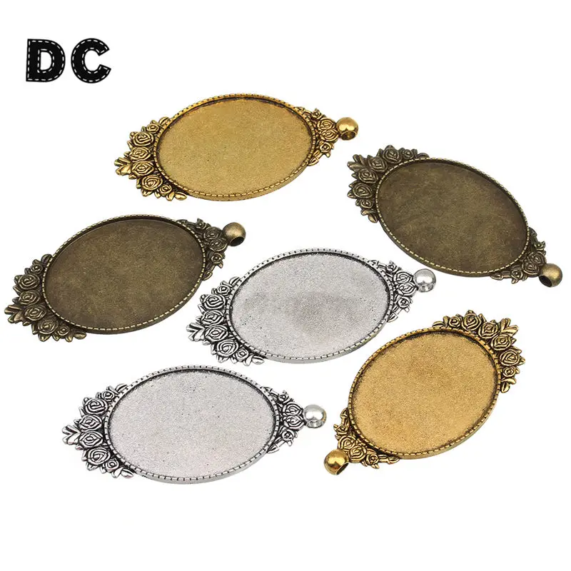 10pcs Antique Bronze Flower Pendant Charms Base Settings Cabochon Cameo