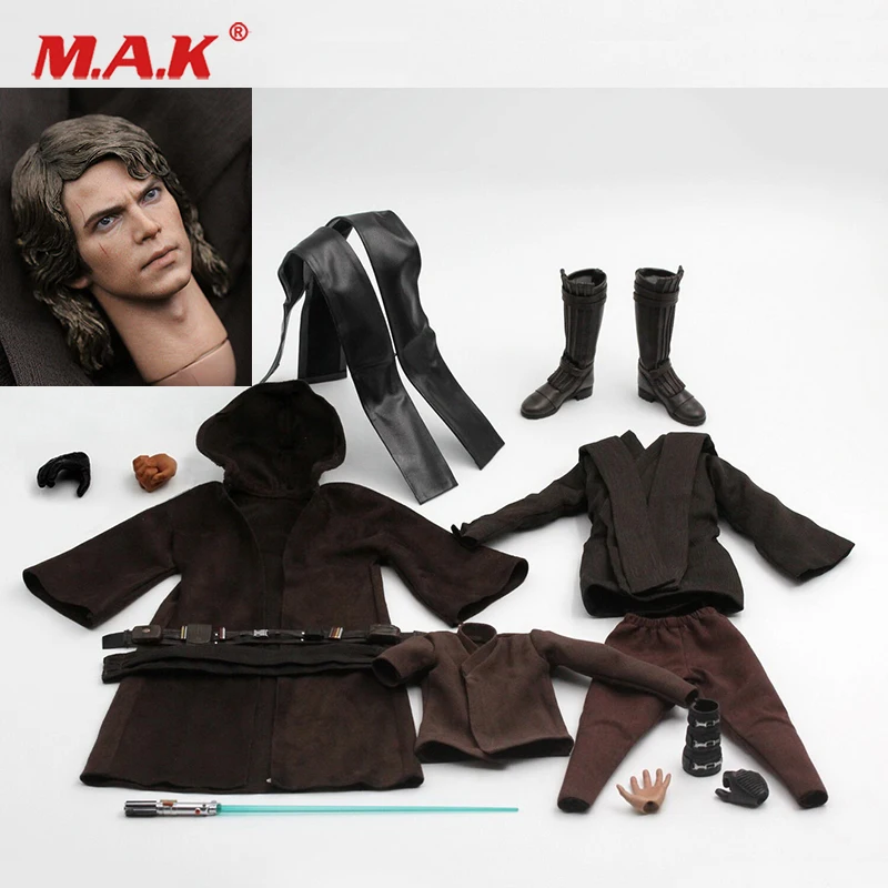 

Costume1/6 Set Model Robe set Anakin Skywalker head cloak with boots and light blade Toy Fit 12" Male Figure Body Model