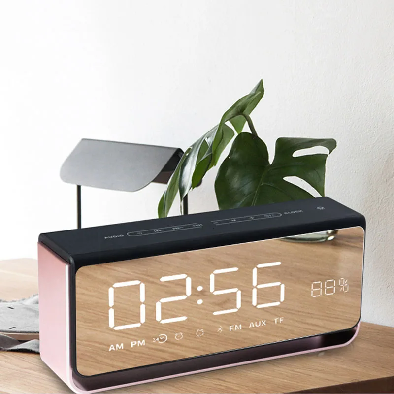 

Newly Portable Bluetooth Wireless Speaker Support FM Card Mirror Alarm Clock Light Speaker