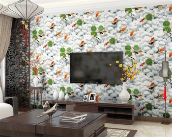 

Beibehang Modern 3D Goldfish Pattern Green Wallpaper Bedroom Living Room Net Coffee Entertainment Store 3d Wallpaper mural roll