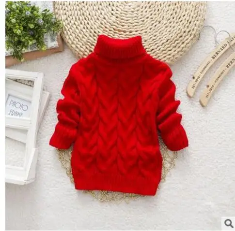 Детский свитер осенне-зимний теплый плотный свитер для мальчиков и девочек 0-2 лет высокий воротник - Цвет: Красный