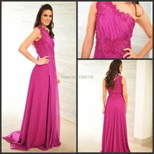 Lange abendkleid 2015 neue heiße mode elegant applikationen perlen ein-schulter formale für partei über chiffon vestidos para festa