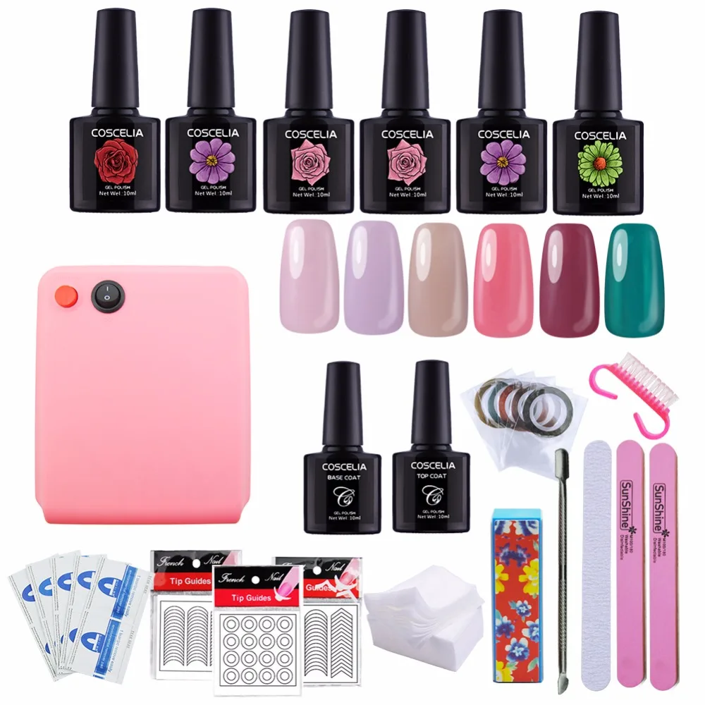 

Nail Art Manicure Tool 36W UV LED Lamp 6 Color 10ml Top Coat Gel Polish with Stamping Rhinestones Cuticle Pusher Manicure Set