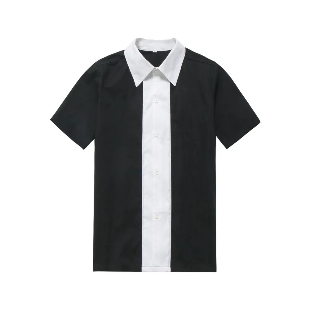 Оптовая продажа Костюмы рокабилли Для мужчин Костюмы черно-белый цвет Винтаж Мужская рубашка Ретро стиле 60-х Рабочая одежда