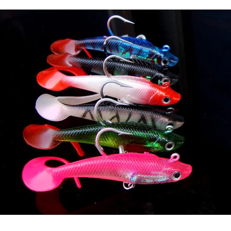 3D Rubber Fishing Soft Bait Lure Worm Lead Fish Curly Tail Mustad Hook