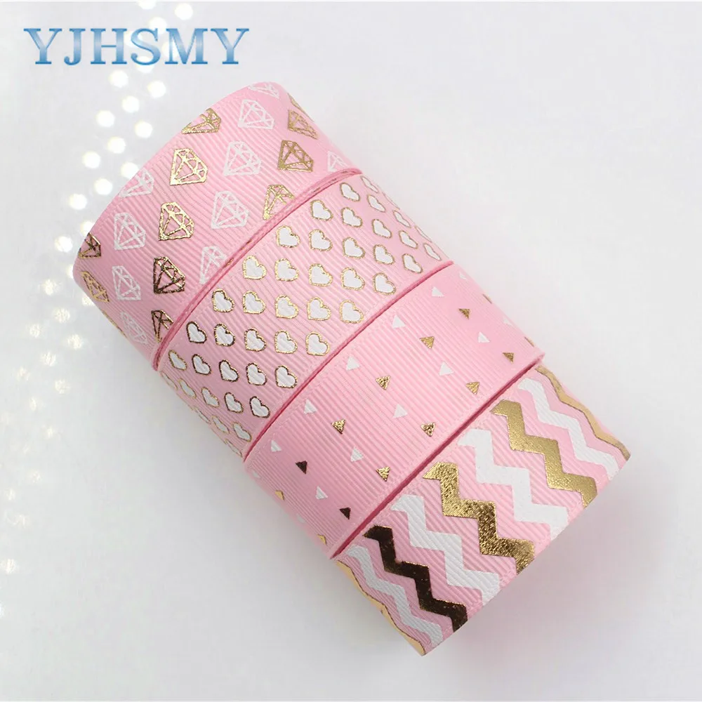 

YJHSMYG D-171005-670,22 mm 5 Yards Pink bronzing Ribbons Thermal transfer Printed grosgrain,Clothing accessories DIY material