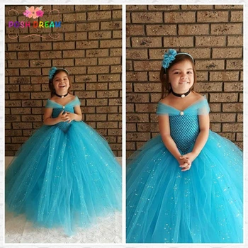 

POSH DREAM Turquoise Blue Flower Girl Wedding Party Dress Glitter Tulle Dress for Kids Girls Ball Gown Birthday Pageant Dress