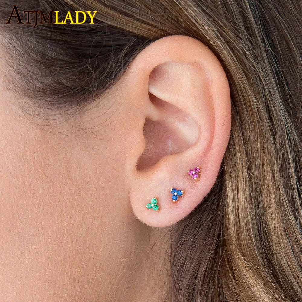 

authentic 925 sterling silver flower cz classic earrings stud prong setting women wedding engagement bling bling news earring
