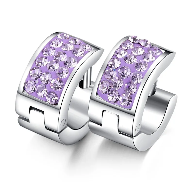 Stainless Steel Mens Ladies Earrings Studs Purple Crystal 723in Stud