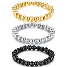 Серебряный/золотой/черный шарик ручной работы из нержавеющей стали браслет 8 мм 8 ''для женщин и мужчин