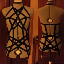 2016 new pastel goth elastic garter belt gothic bust bondage bra Rave wear Binding women top suit cage bra lingerie black retail